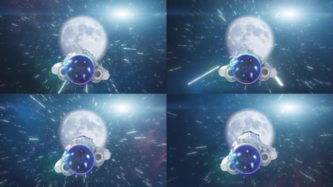 宇宙飞船火箭在太空中飞向月球3d渲染