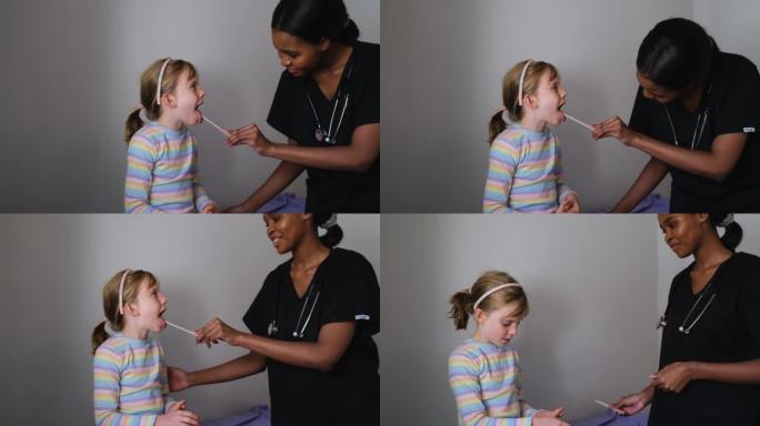 女医生对一个年轻女孩进行身体检查