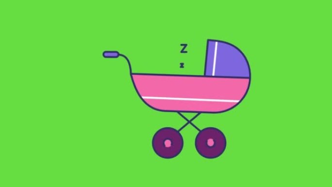绿色背景上卡通婴儿推车设计的4k视频。