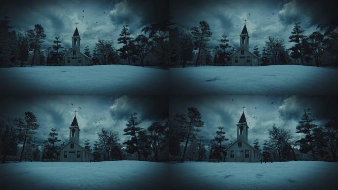 雪中的恐怖教堂动画