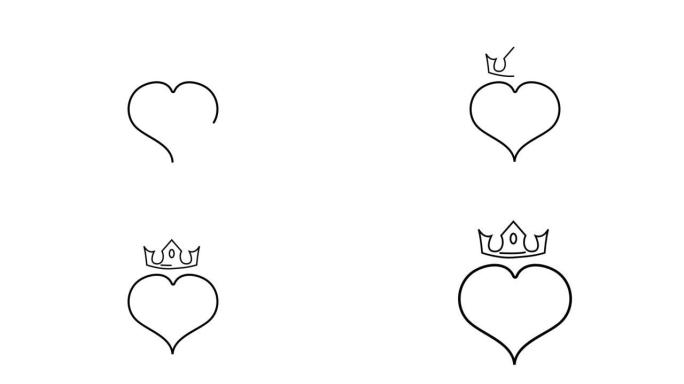 加冕心视频素描风格。国王和皇后标志动画