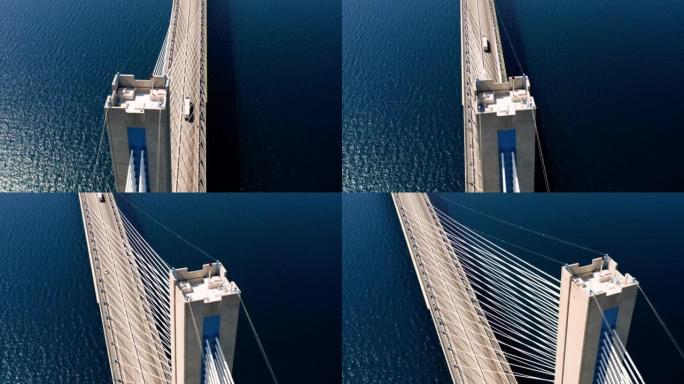 里约-安蒂里奥大桥的无人机视图。