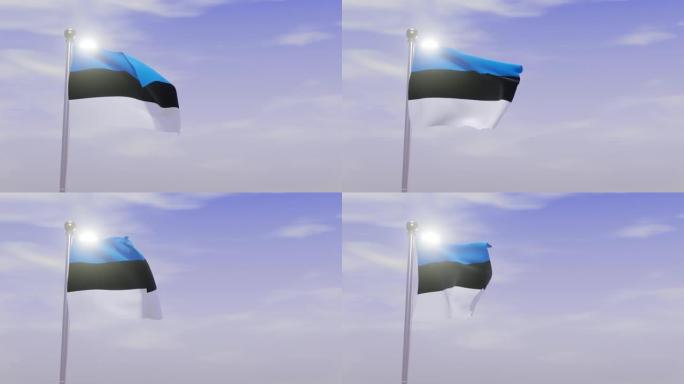 带天空和风的动画国旗-爱沙尼亚