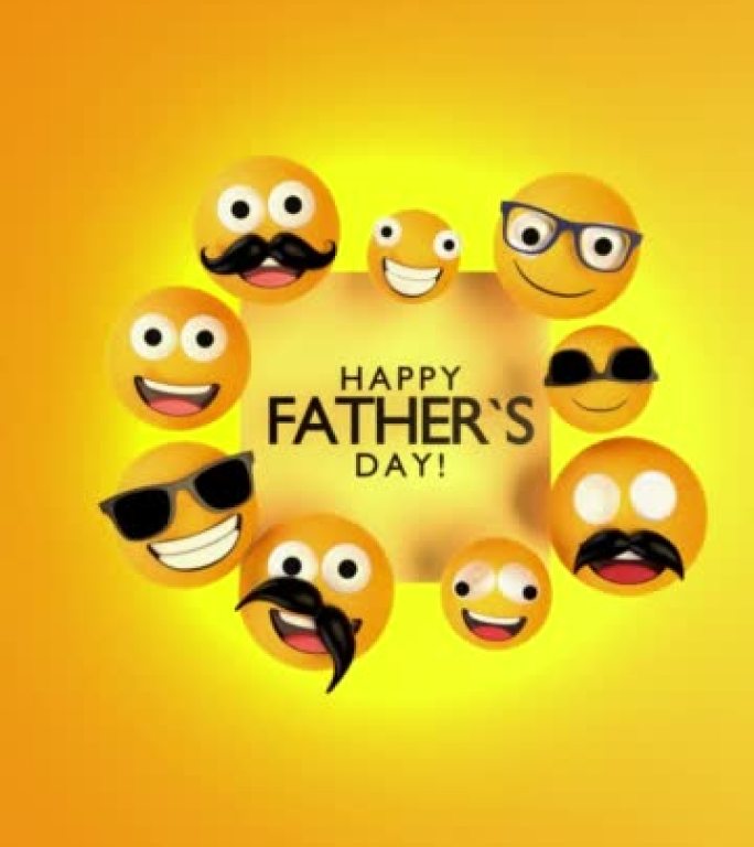 垂直表情符号中父亲的几种面部表情，父亲节快乐文本循环准备4k分辨率