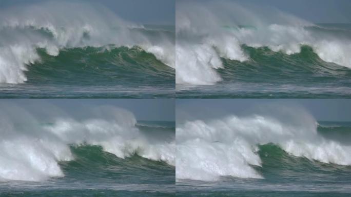 海洋绿波飞溅。巨浪滔天冲击力破坏力自然的