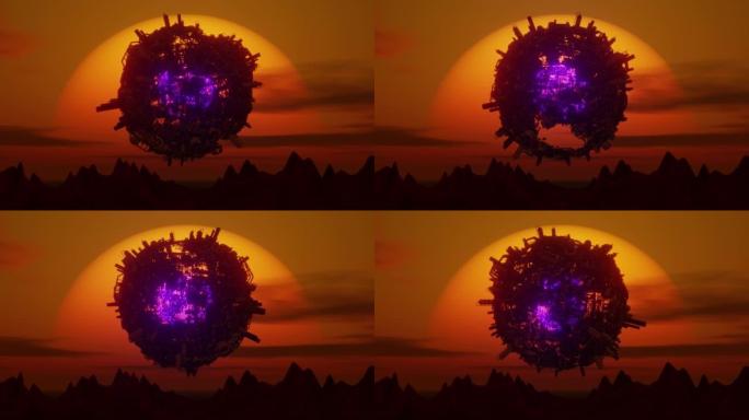 A.I. 废弃星球沙漠太阳紫色核心3d无缝循环