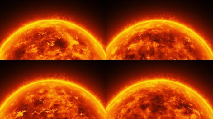 摘要特写黑底太阳球大气。燃烧气体能量太阳等离子体和耀斑行星元素循环背景。4K 3D渲染非常适合视觉效