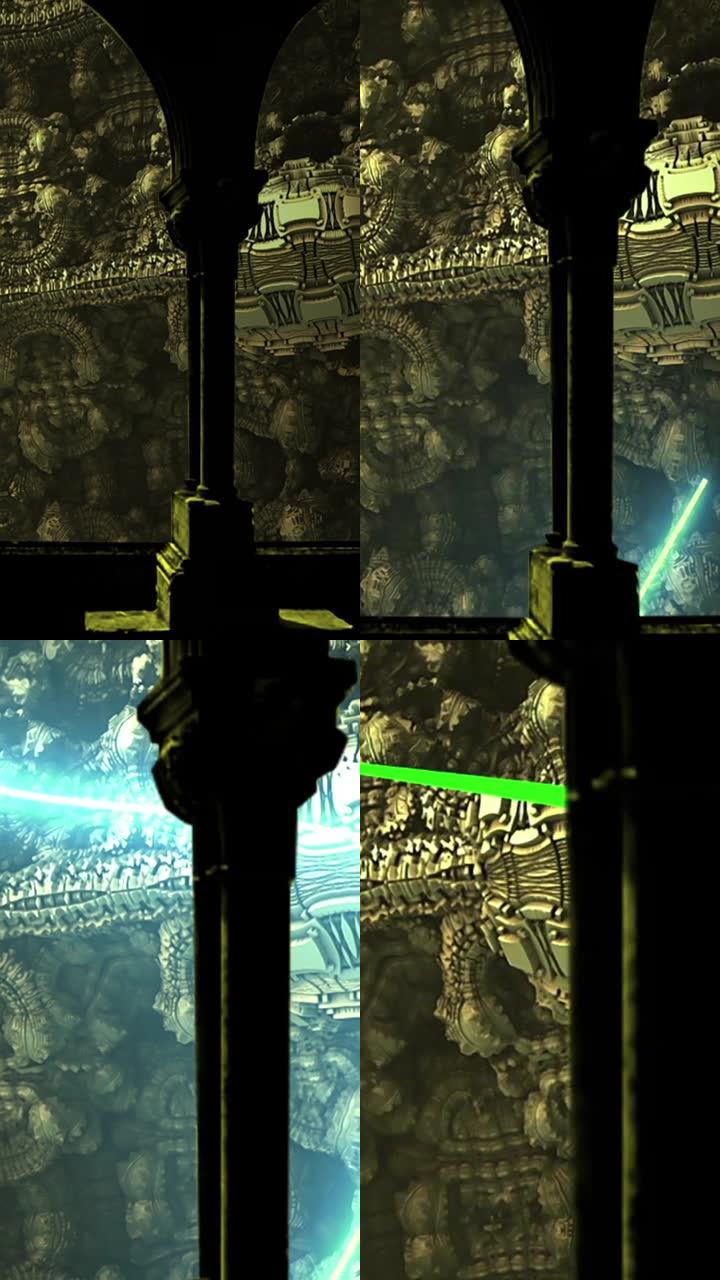 垂直视频-计算机生成的打开绿屏的太空门动画