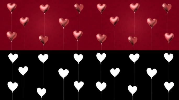 飞翔的红心气球无限循环背景为情人节概念