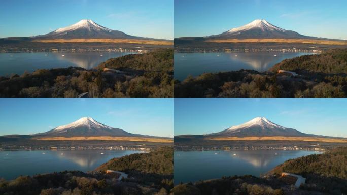 山中湖和富士山的空中前方