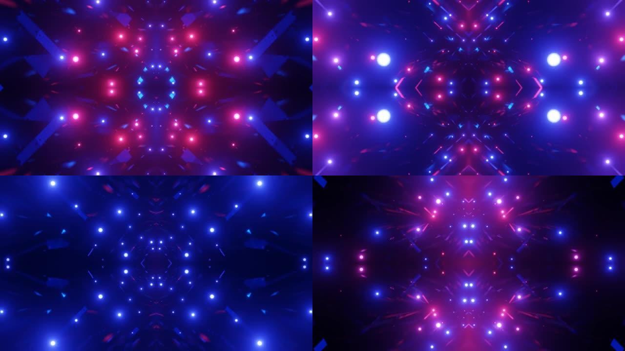 vj循环运动设计背景与明亮的霓虹灯。抽象bg 3d对称发光结构。神秘的发光技术结构。夜总会vj。高科