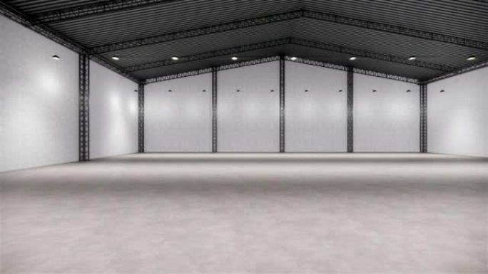 物流中心内的仓库空着。阁楼现代储藏室。3D渲染