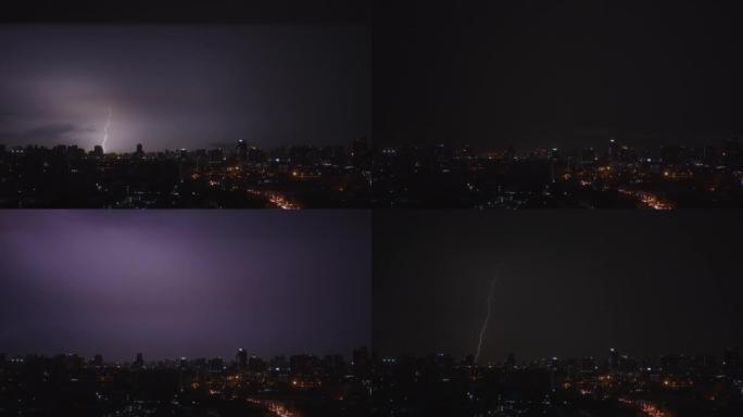 城市上空的多次雷暴袭击