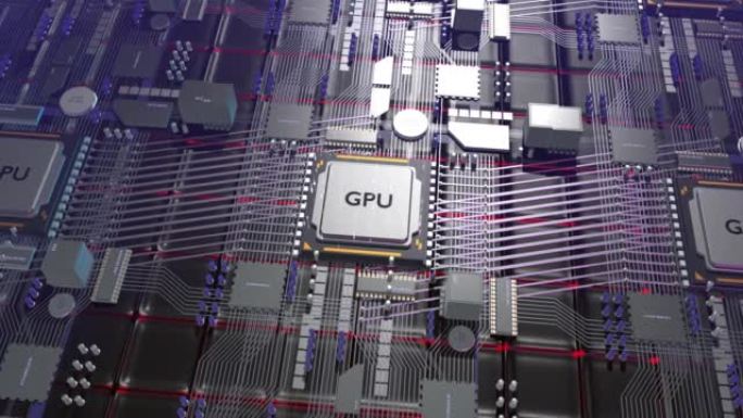 GPU芯片计算3D数据。人工智能神经网络。