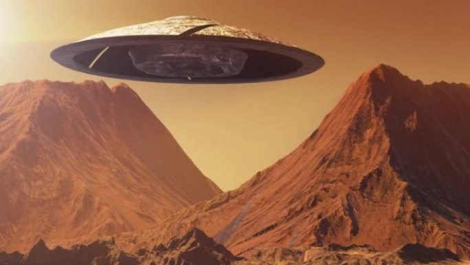 巨大的Ufo外星飞碟飞越火星