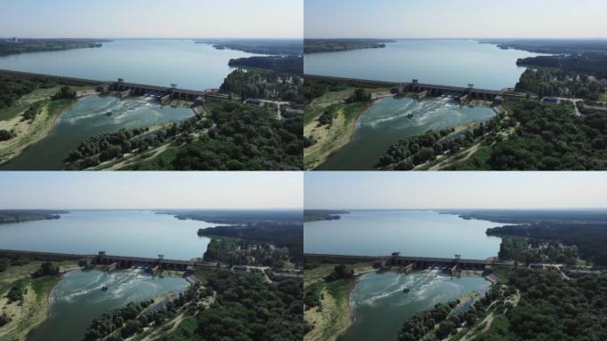 水坝和水库湖空中无人机镜头