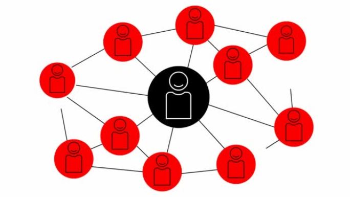 人与人之间相互联系的动画红色符号。团队合作、管理、联系、沟通、社交网络的概念。矢量插图孤立在白色背景
