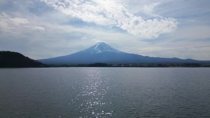 在河口湖上空右侧飞行