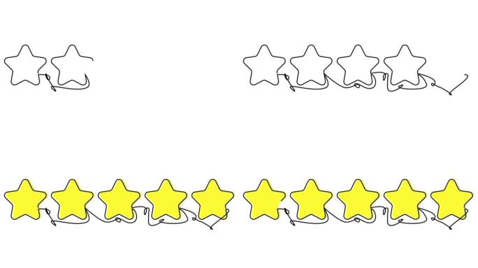 在白色屏幕上用一条线画出五颗星。