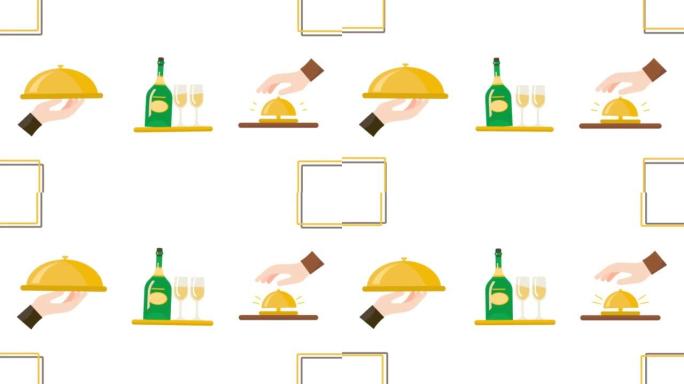 白色背景上的卡通餐厅图标设置的4k视频。