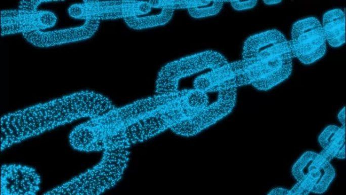 区块链数据交易过程动画黑色背景上的抽象连接蓝色粒子链。网络连接。加密货币全球网络安全概念。4K