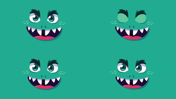 绿色漫画怪物脸人物动画