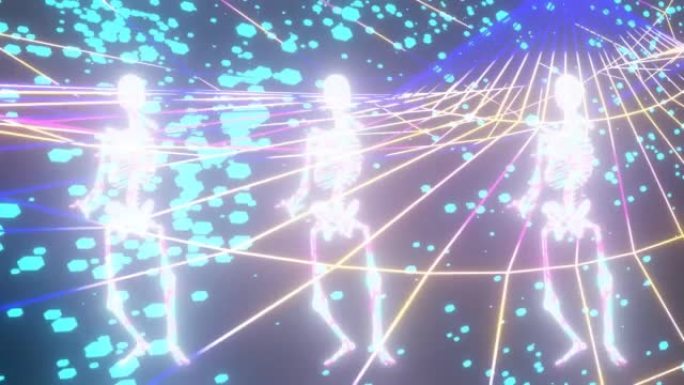 跳舞的霓虹灯骨架。抽象3d动画。
