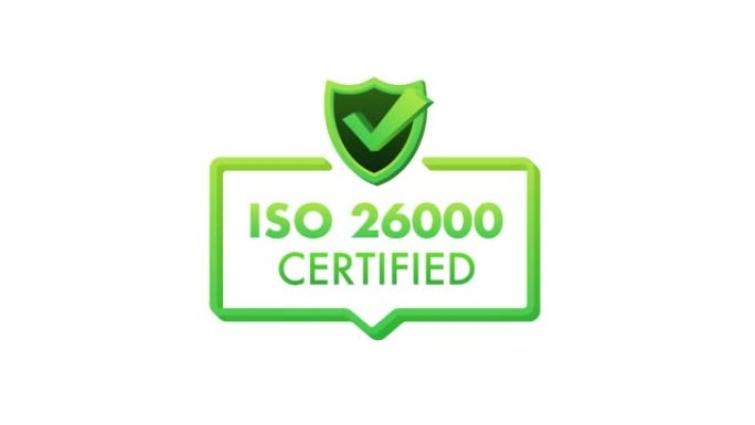 ISO 26000认证徽章，图标。认证印章。平面设计运动图形4k