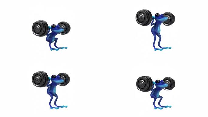 有趣的3D卡通蓝青蛙蹲着，包括阿尔法频道