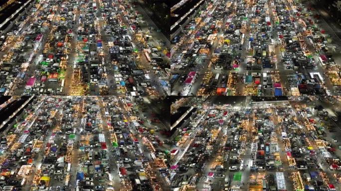 夜市人群购物的Arial视图。