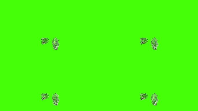 绿色屏幕上清晰明亮的水晶字母周期 (句号) 和逗号，孤立循环视频