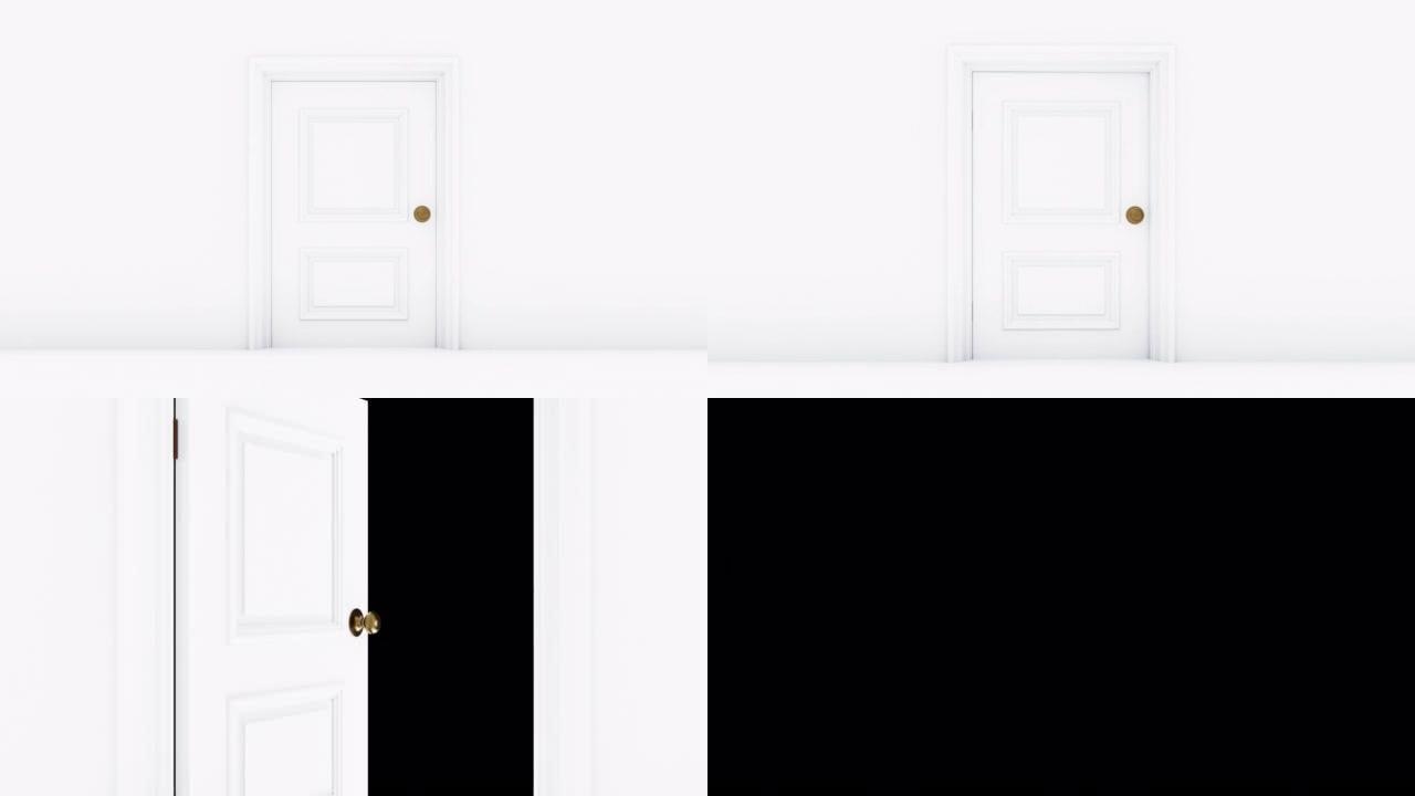 白色推门过渡视频素材，背景透明，带阿尔法，3DCG视频