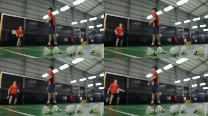 台湾羽毛球选手热身运动练习羽毛球场地耐力训练