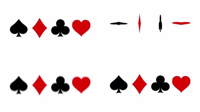 扑克和赌场。具有弹跳效果的扑克牌套装动画。套装扑克牌。运动设计。