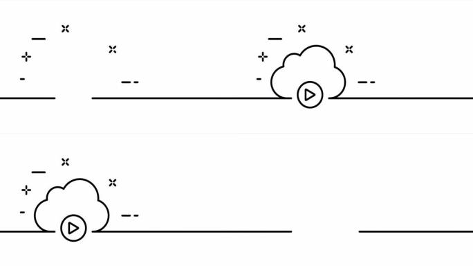 云存储。互联网数据存储。云上的播放器按钮。托管信息概念。一个线条画动画。运动设计。动画技术标志。视频