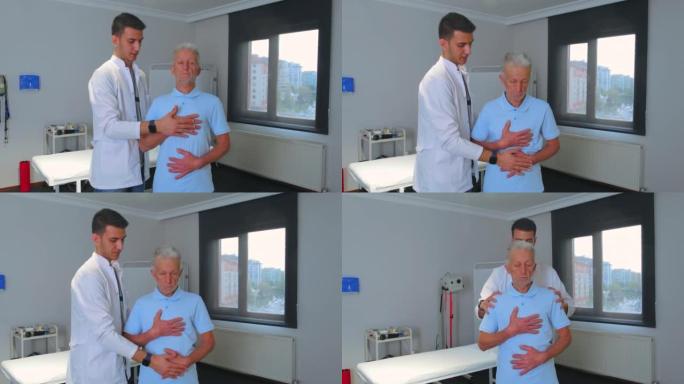 年轻医生展示放松呼吸练习