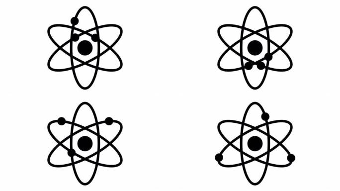 原子图标4k动画。核图标。电子和质子。科学标志。分子图标。