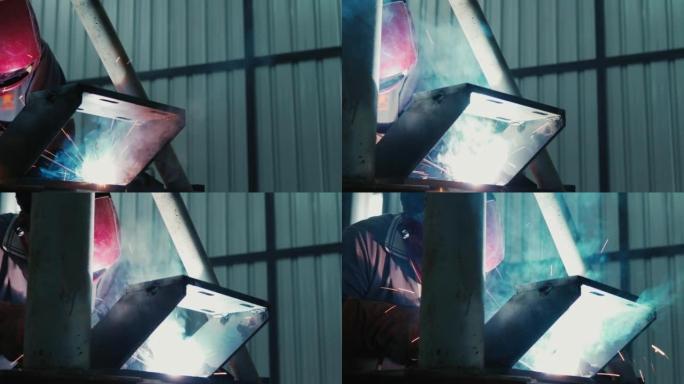 金属工业中焊工的镜头