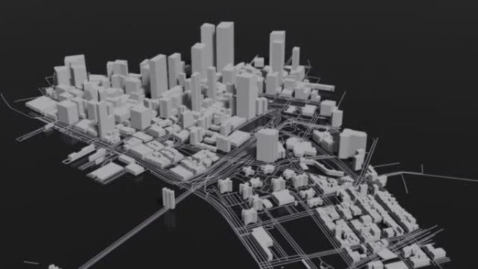 具有摩天大楼的未来派城市建筑的3D动画