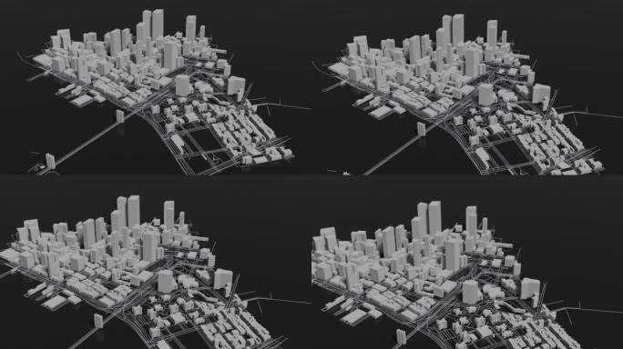 具有摩天大楼的未来派城市建筑的3D动画