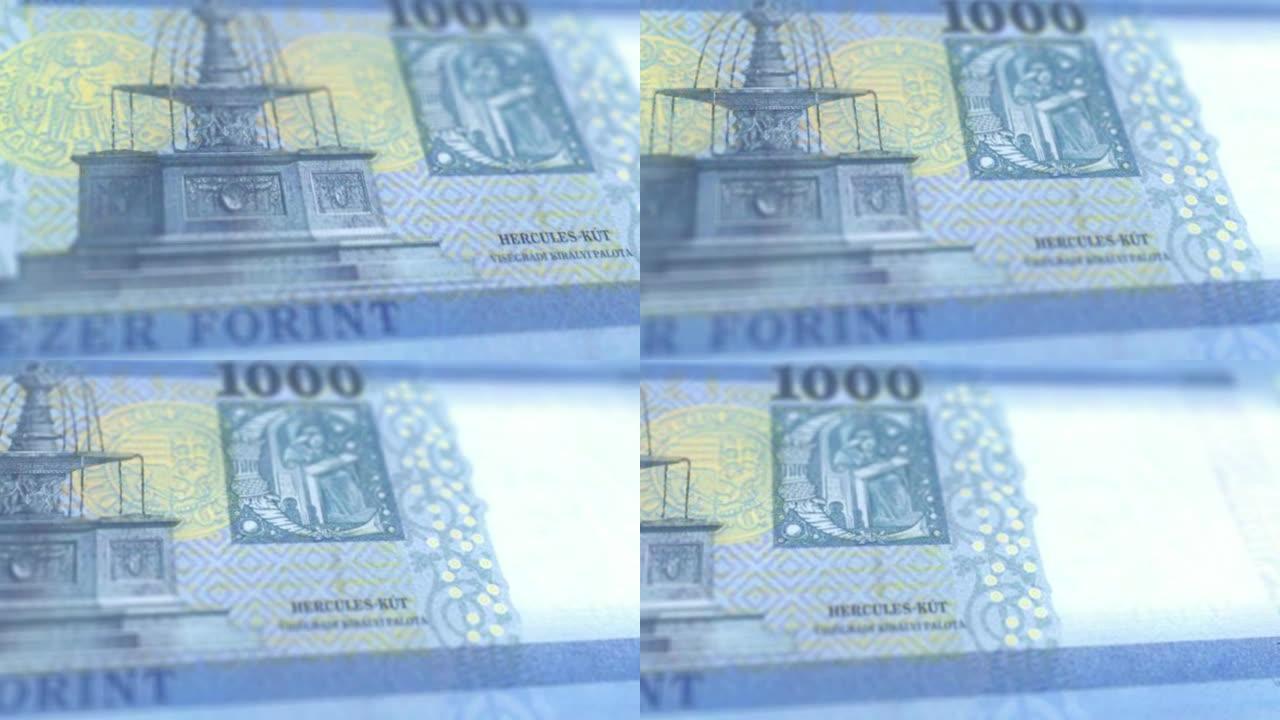 匈牙利1000福林纸币观察和储备侧特写跟踪多莉拍摄1000匈牙利纸币当前1000匈牙利福林纸币4k分