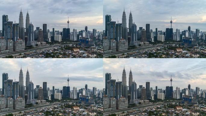 Timelapse 4k UHD吉隆坡城市景观和移动云的镜头
