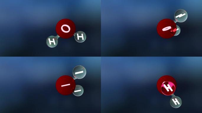 水分子，分子化学式H2O，无味，球和棒化学结构模型，宏观液体气泡，3d渲染