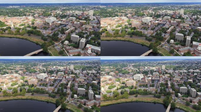 哈佛大学校园和查尔斯河畔附近的社区-视差鸟瞰图