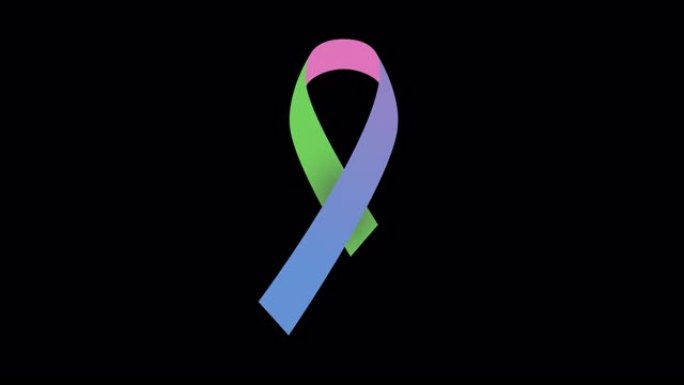 4K蓝色，粉红色和绿色的国际罕见疾病意识日丝带股票动画。慢动作蓝色，粉红色和绿色癌症意识视频。阿尔法