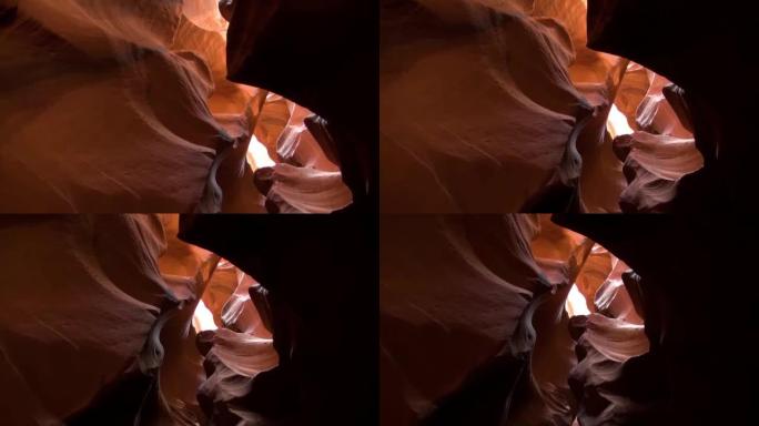 羚羊峡谷上的红色岩层运动，具有波浪形和光滑的砂岩壁。