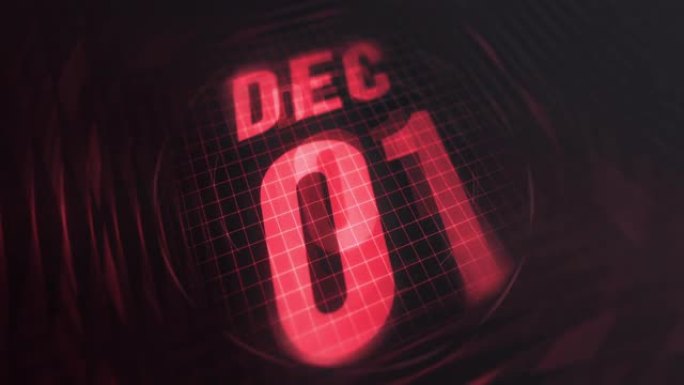 3d运动图形中的12月1日。未来的红外日历和科技发光霓虹灯拍摄，发光二极管纪念等。4k in循环