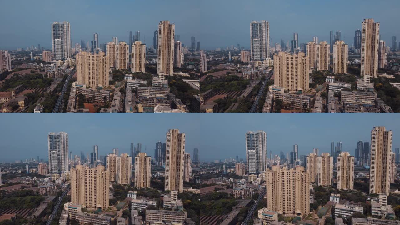 新印度的现代城市高层摩天大楼。孟买金融区的空中无人机视图。