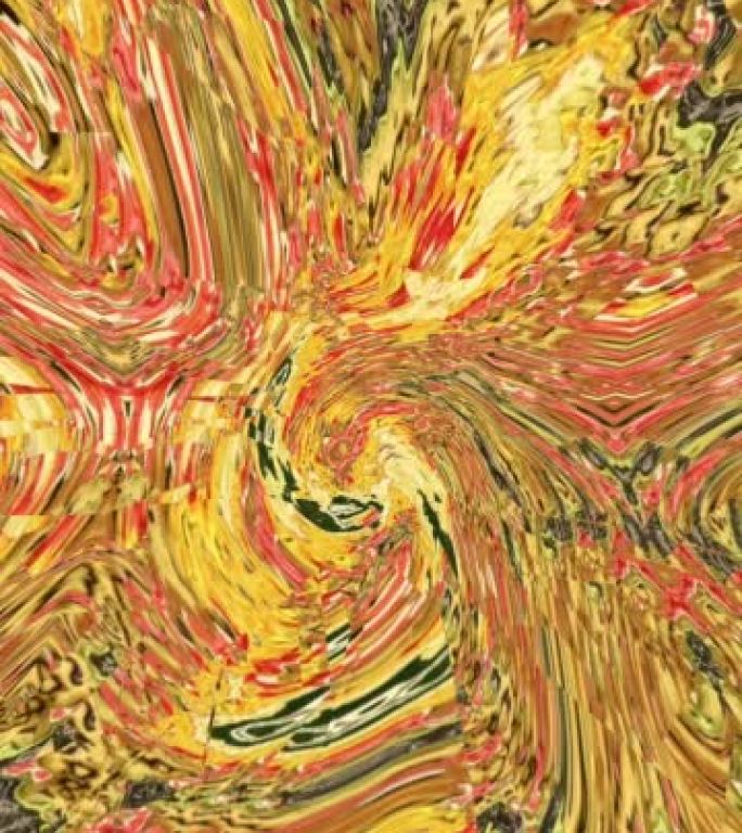 螺旋扭曲红色橙色和黄色火焰颜色的油漆漩涡与黑色背景设计艺术-图形元素或背景使用的高分辨率插图。