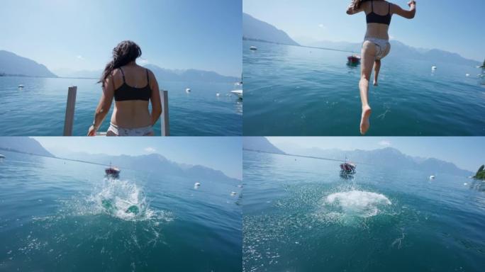 暑假期间跳入瑞士湖水的人